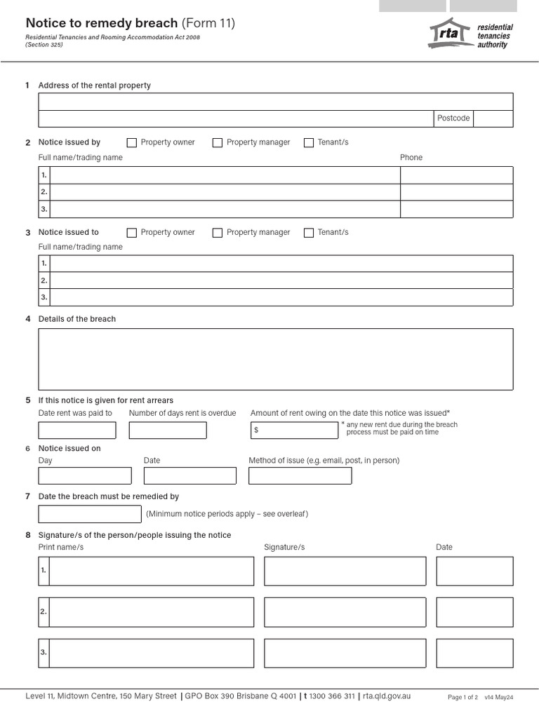 Notice to Remedy Breach (Form 11) | PDF | Leasehold Estate | Real ...