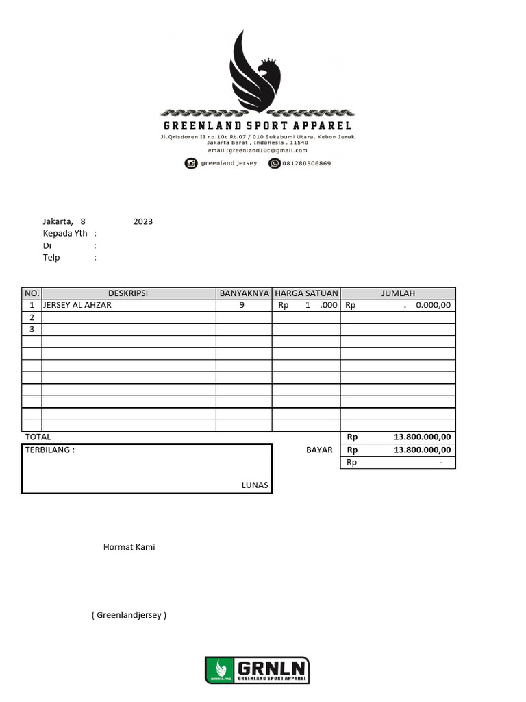 Contoh Invoice Konveksi | PDF