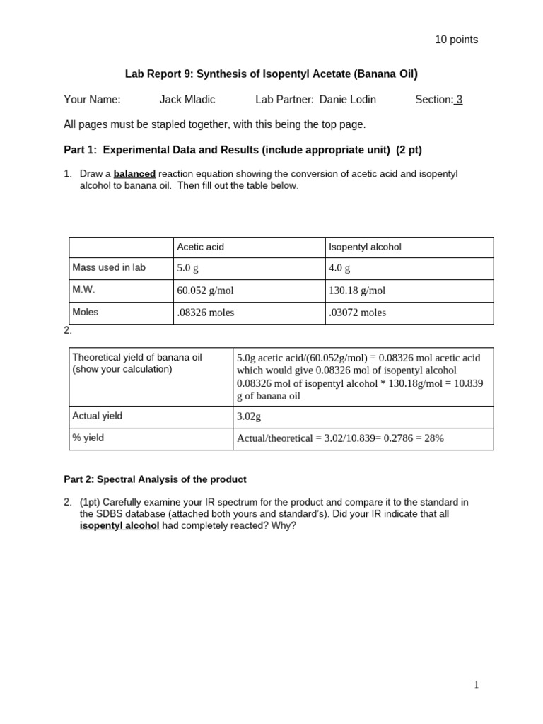 Isopentyl Acetate Synthesis Lab Report | PDF | Acid | Mole (Unit)