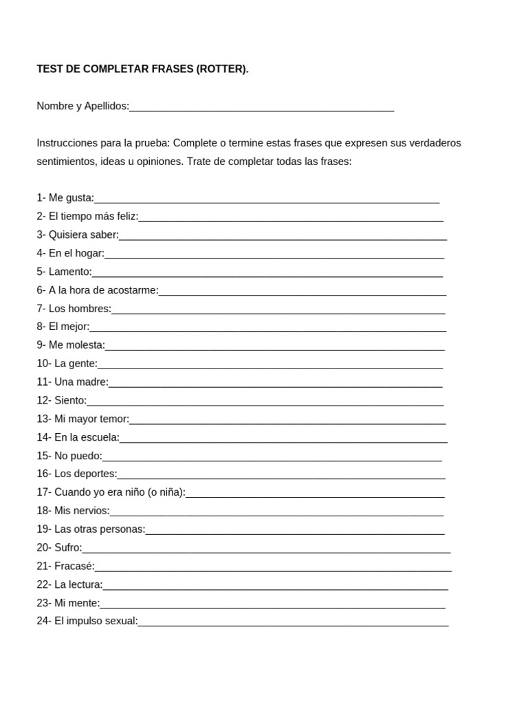 Test de Completar Frases de Rotter | PDF | Sicología