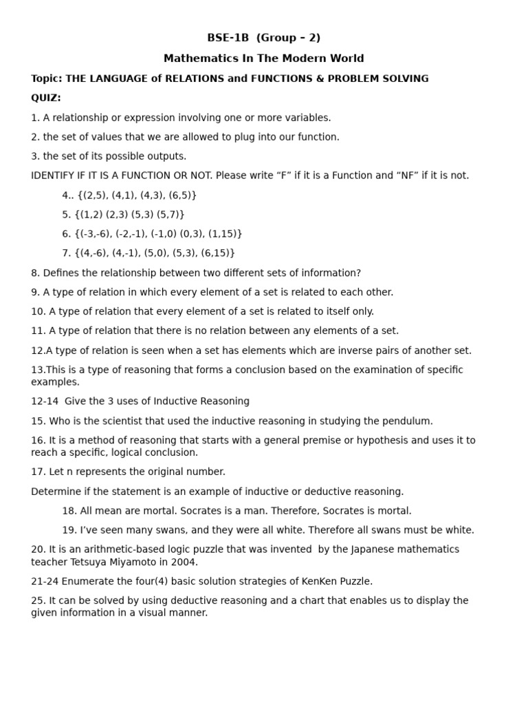 Group 2 Math Quiz | PDF