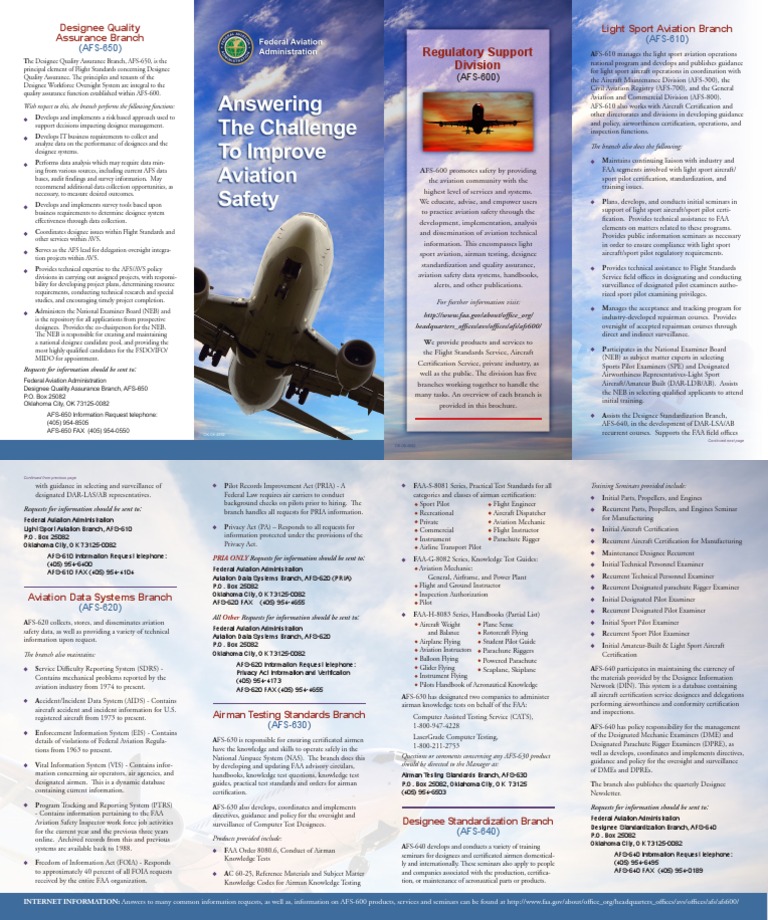 Reg Support Brochure Federal Aviation Administration Pilot