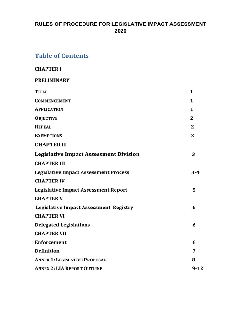 RoP Legislative Impact Assessment | PDF | Policy | Risk