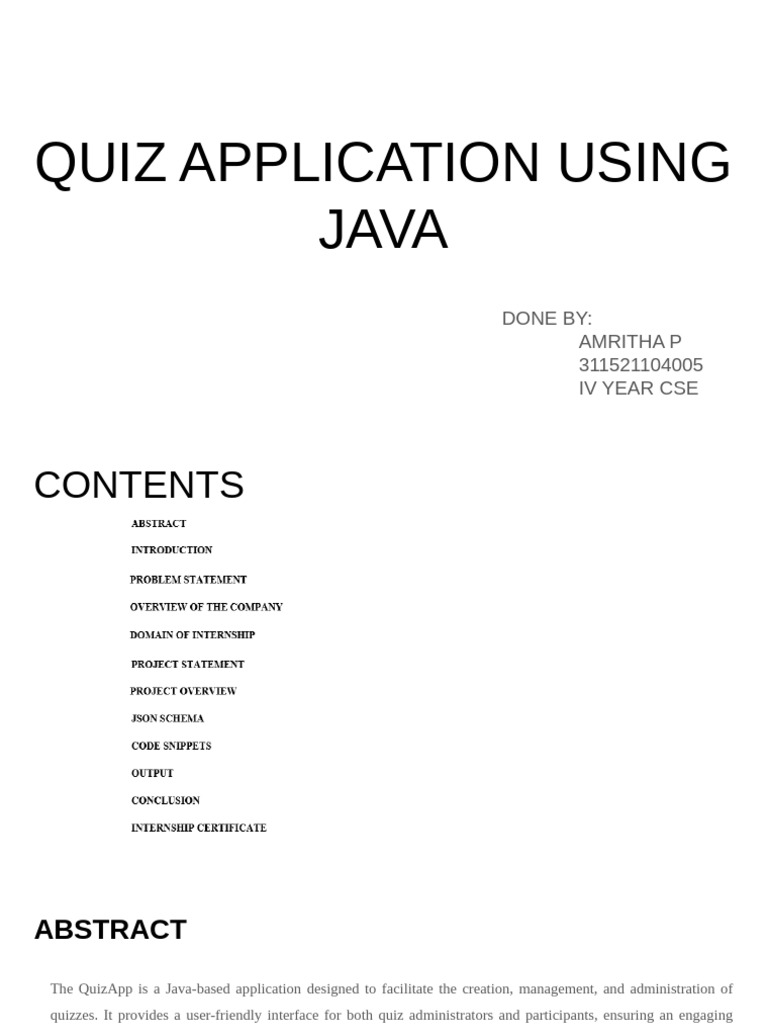 Java Quiz Application Overview | PDF | Usability | User (Computing)