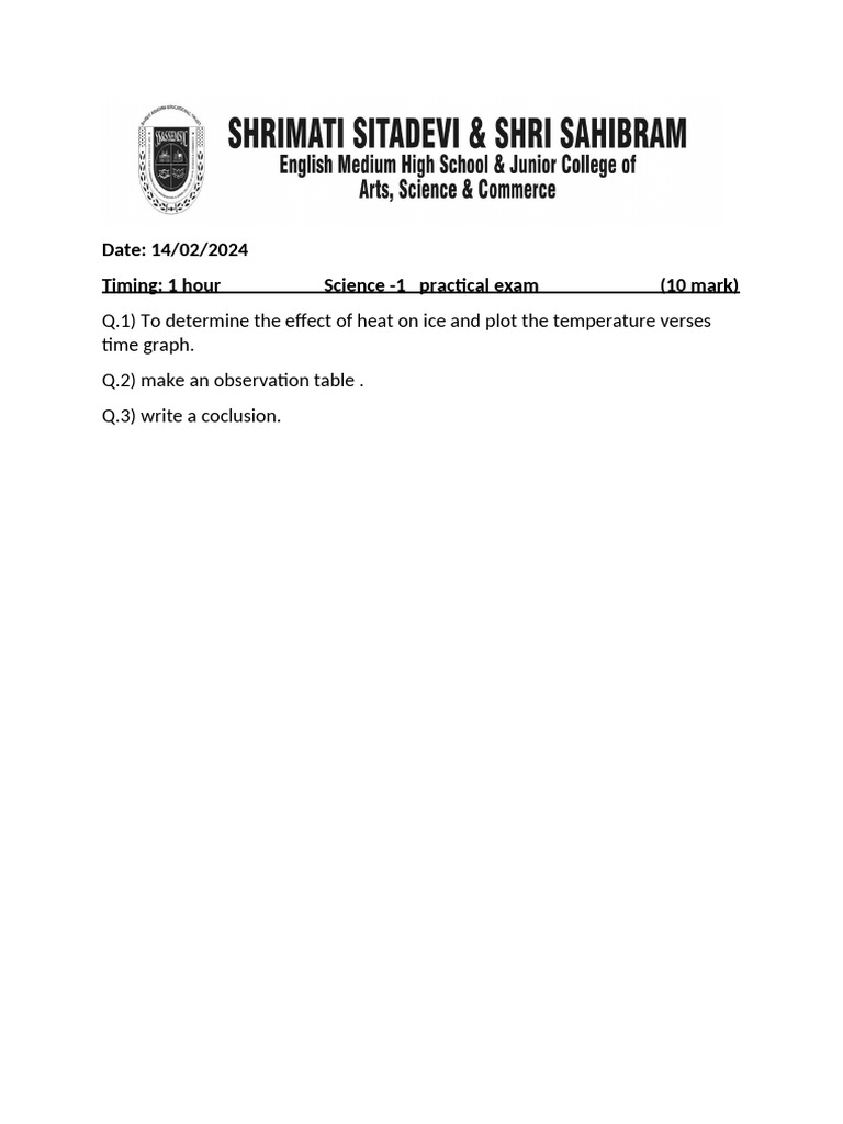 Heat Effect on Ice: Practical Exam Guide | PDF