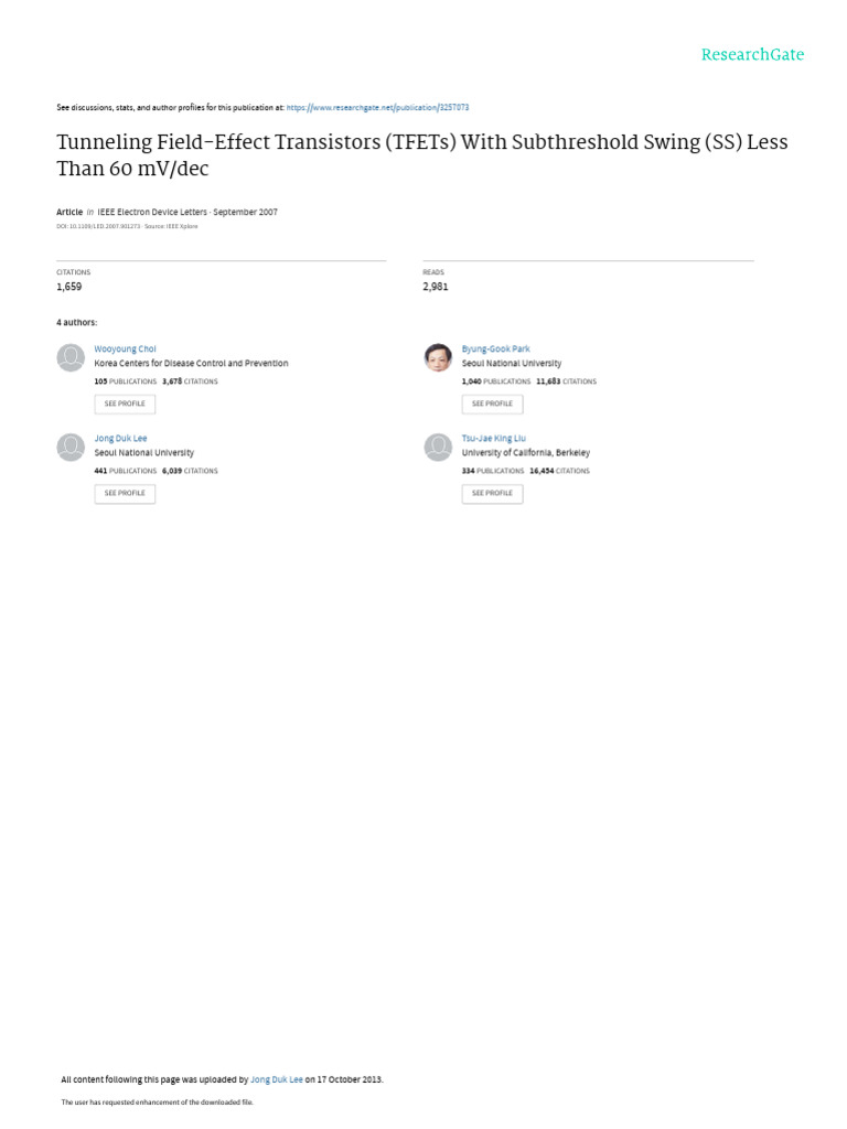 Tunneling Field Effect Transistors Tfets With Subt Pdf Mosfet