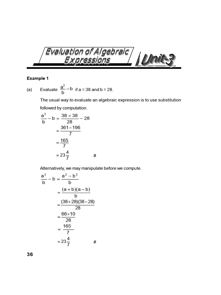 Algebraic Expression Evaluation Guide | PDF | Mathematics | Arithmetic