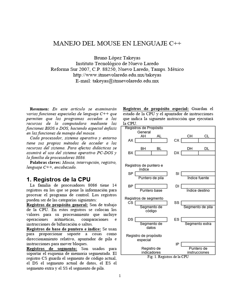Manejo Del Mouse en Lenguaje C++ (2004-I) | PDF | Puntero (Programación ...
