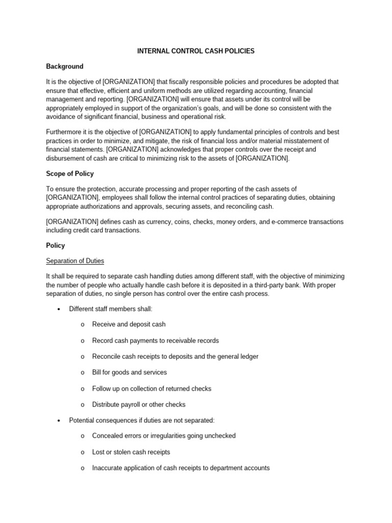 Internal Control Cash Management Policies | PDF | Cash | Internal Control