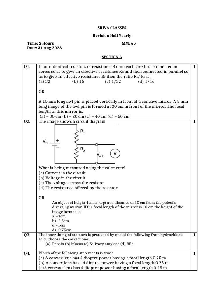 Science Test Class 10 | PDF | Electrical Resistance And Conductance ...