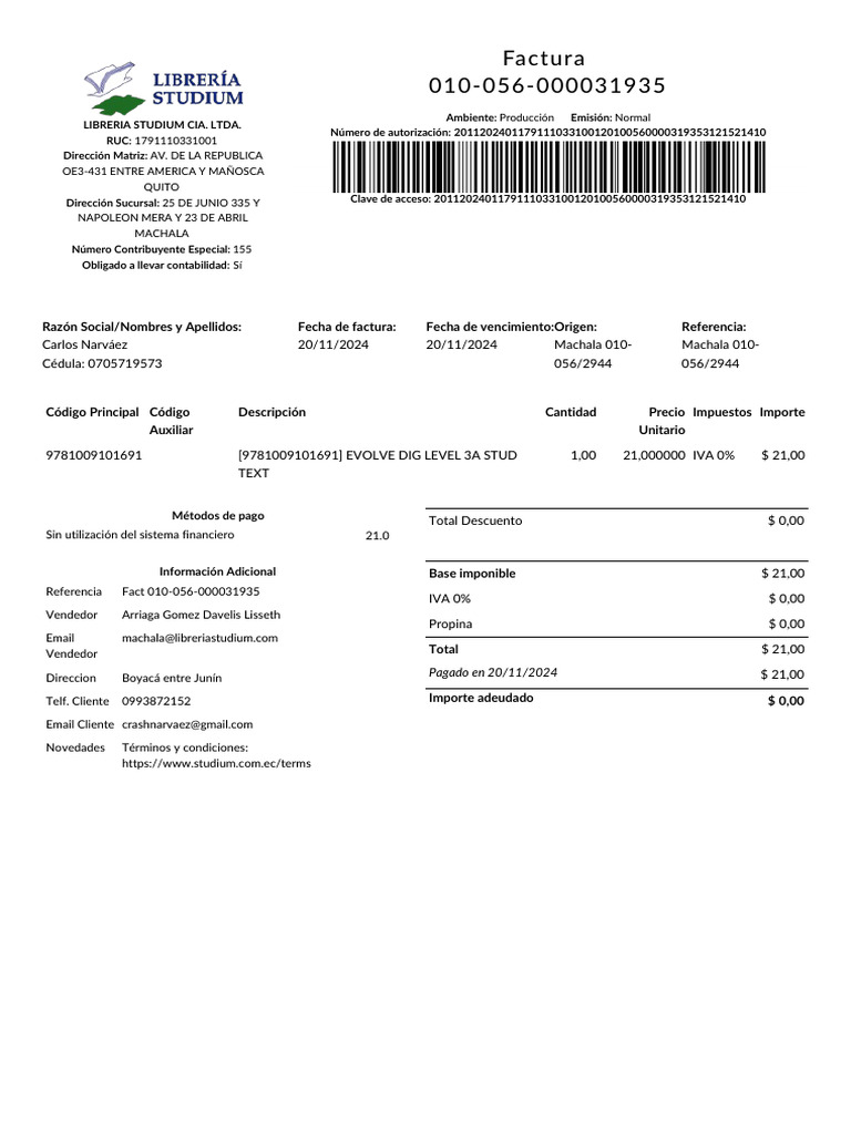Invoice - Fact 010-056-000031935 | PDF | Contabilidad | Business