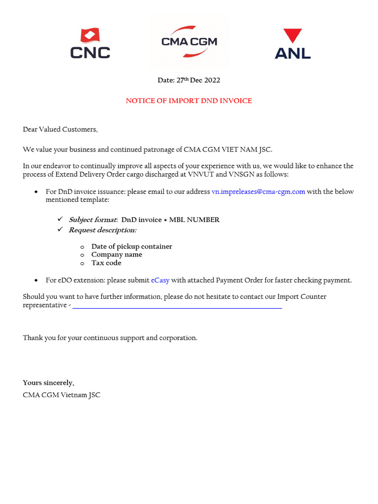 DnD Invoice Process Update for Customers | PDF