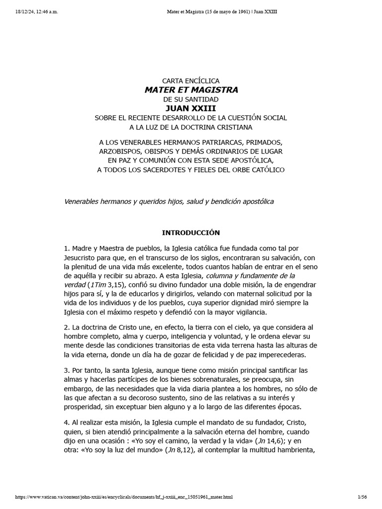 Mater et Magistra (15 de mayo de 1961) _ Juan
