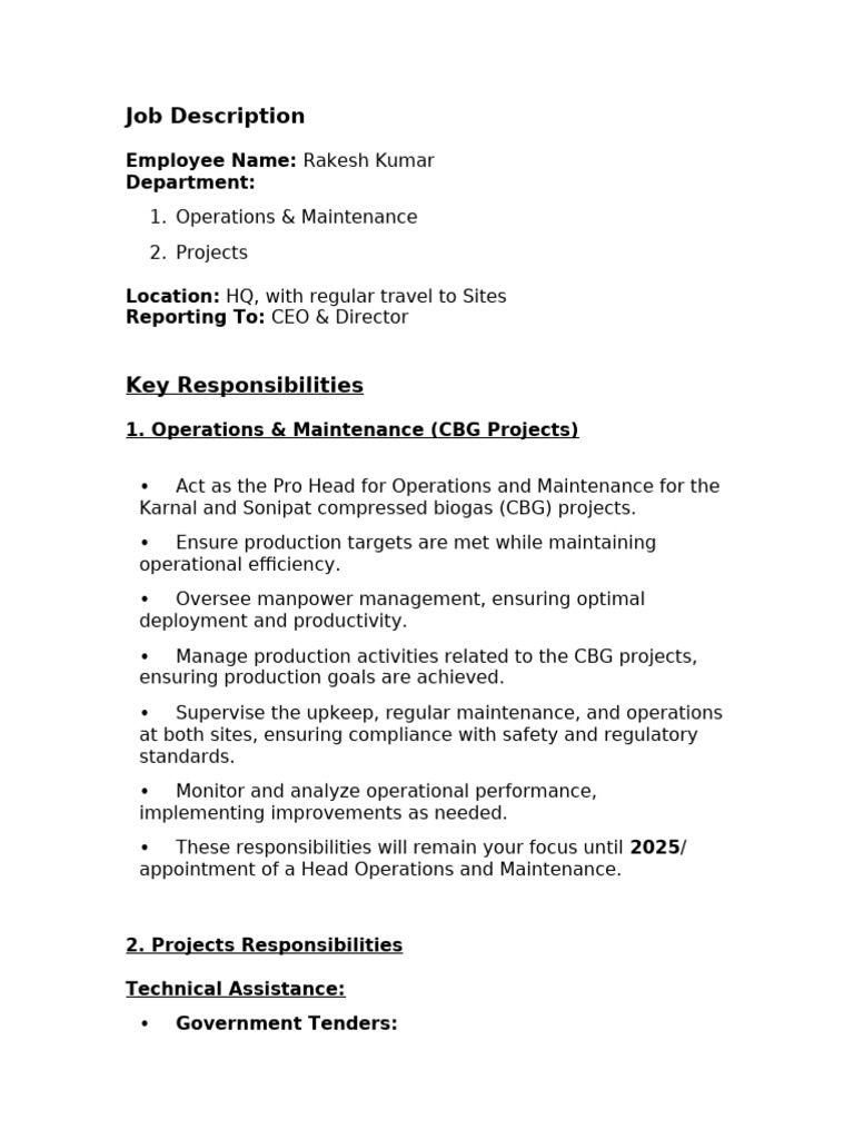 Operations & Maintenance Pro Head Role | PDF