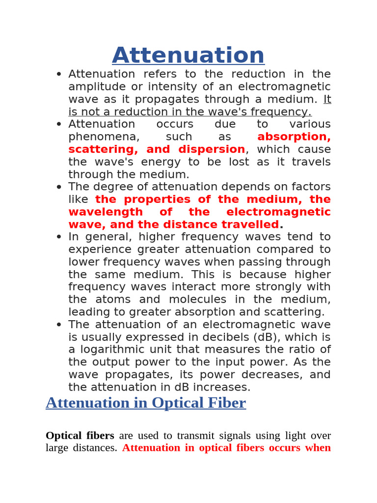 Attenuation in Optical Fiber | PDF | Attenuation | Optical Fiber