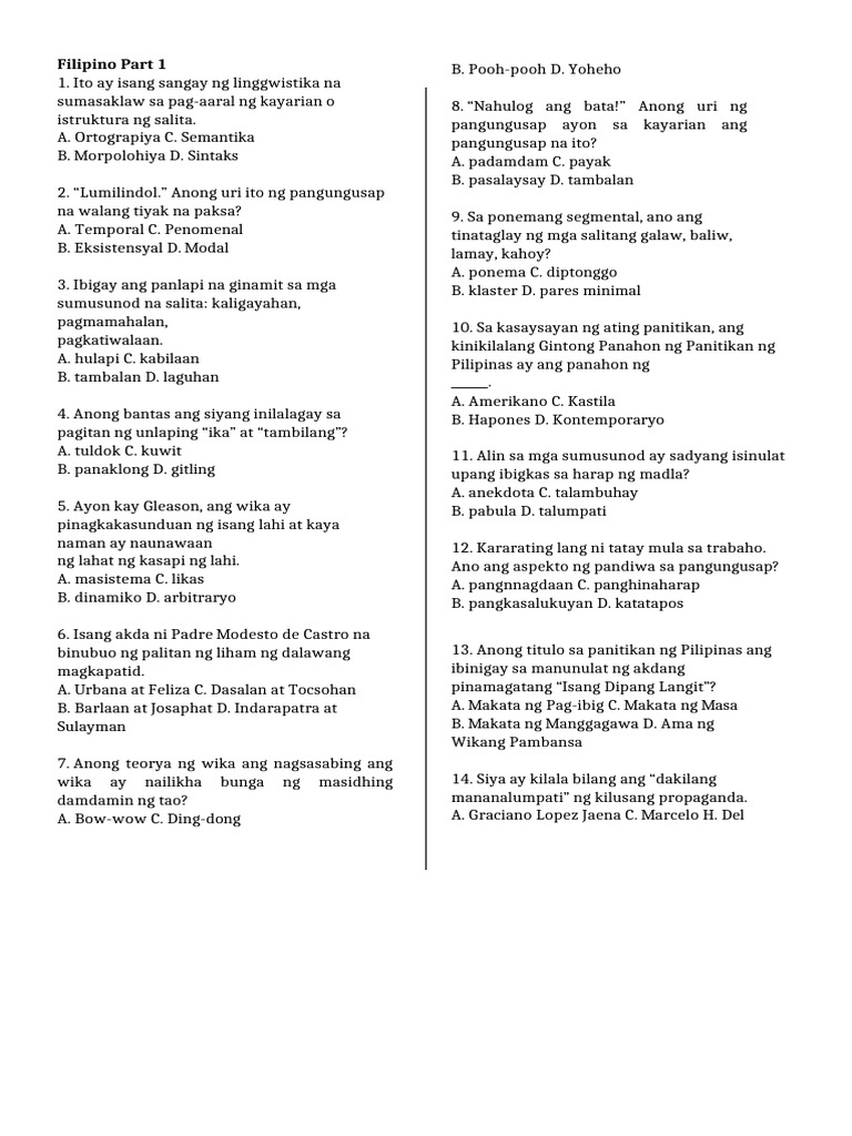 Part 1 Filipino Major | PDF