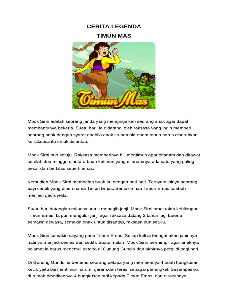 Cerita Legenda Timun Mas dan Danau Maninjau | PDF
