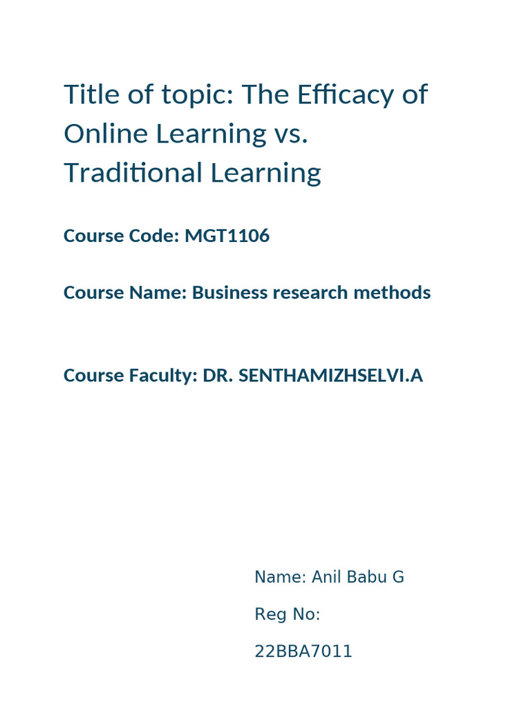 Online vs. Traditional Learning Efficacy | PDF | Educational Technology ...