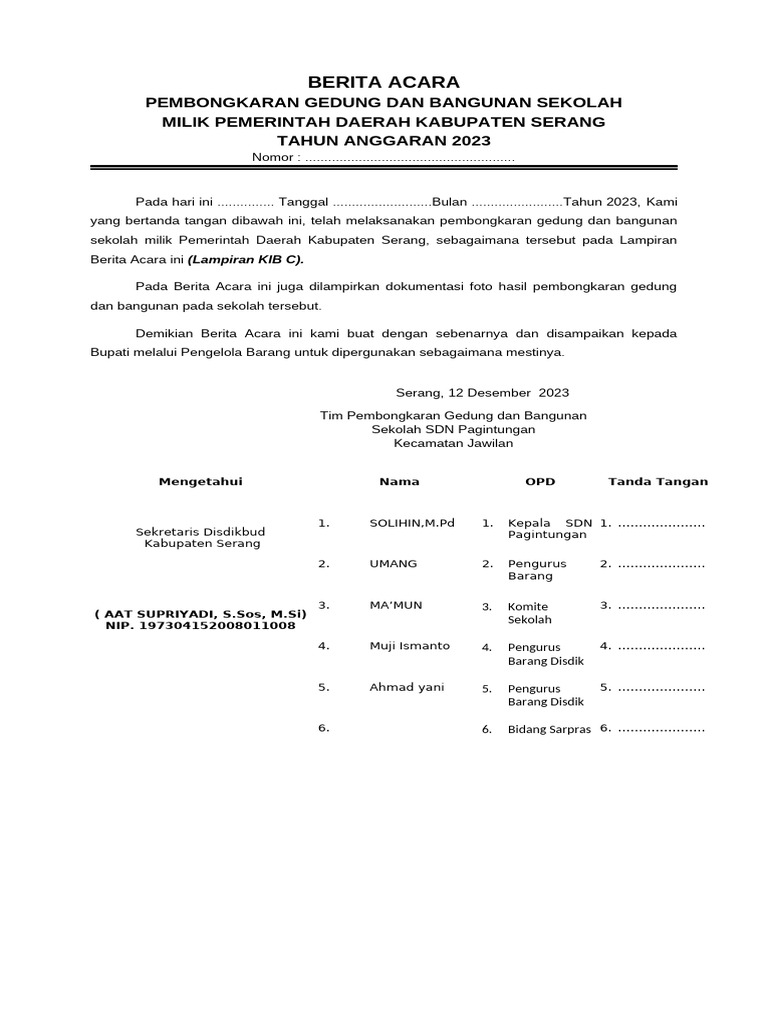 Pembongkaran Gedung Sekolah Serang 2023 | PDF