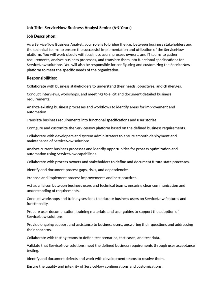 ServiceNow Business Analyst Senior | PDF | Business Process ...