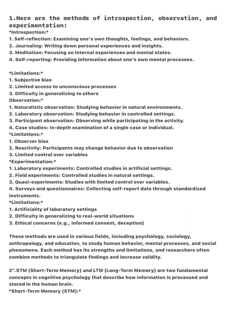 Methods of Introspection and Memory | PDF | Nature Versus Nurture ...