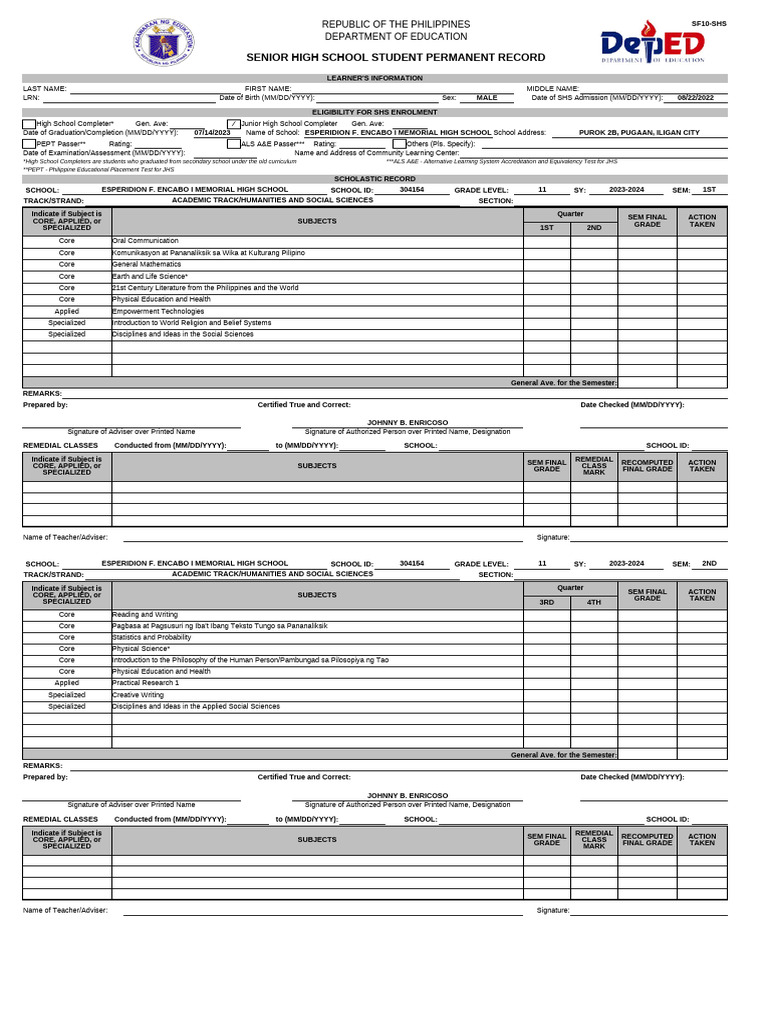 Sf 10 humss template pdf middle schools science