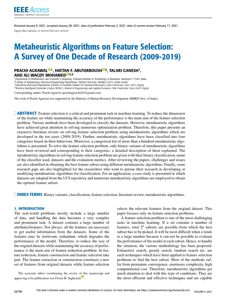 Metaheuristic Algorithms for Feature Selection | PDF | Metaheuristic ...