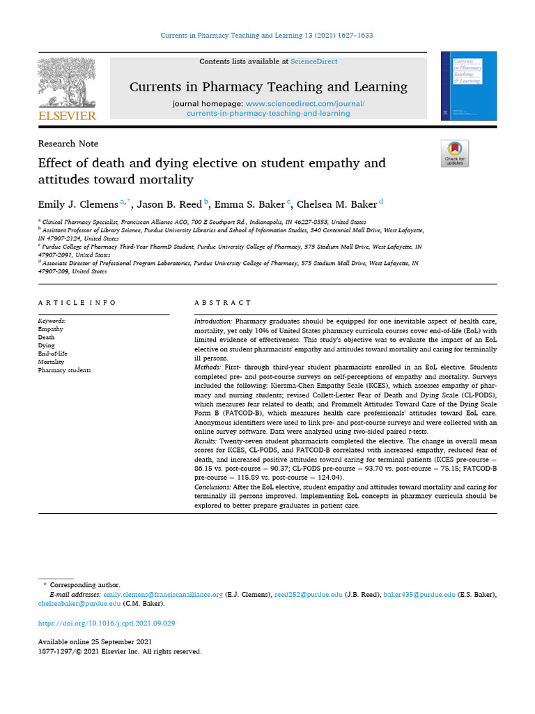 Effect of Death and Dying Elective On Student Empathy and | PDF ...