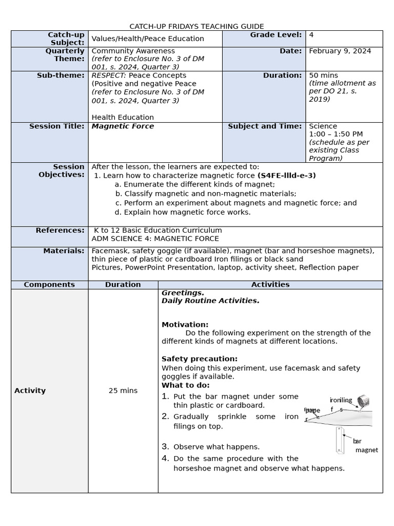 Catch-Up SCIENCE 4 Q3 WK 2 TG | PDF | Magnet | Magnetism