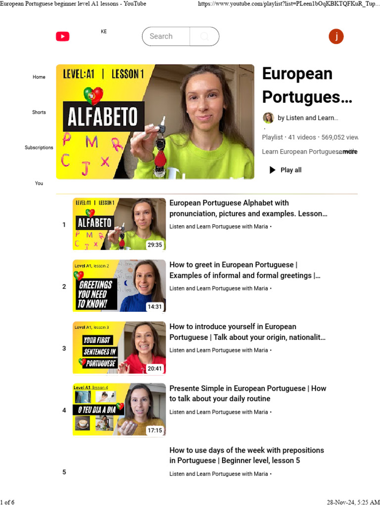 European Portuguese Beginner Level A1 Lessons - YouTube | PDF ...