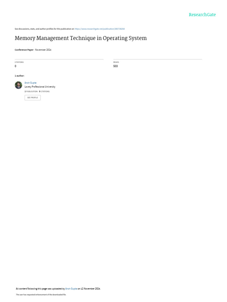 Memory Management Technique in Operating System: November 2024 | PDF ...