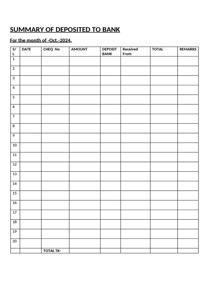 October Bank Deposit Summary | PDF