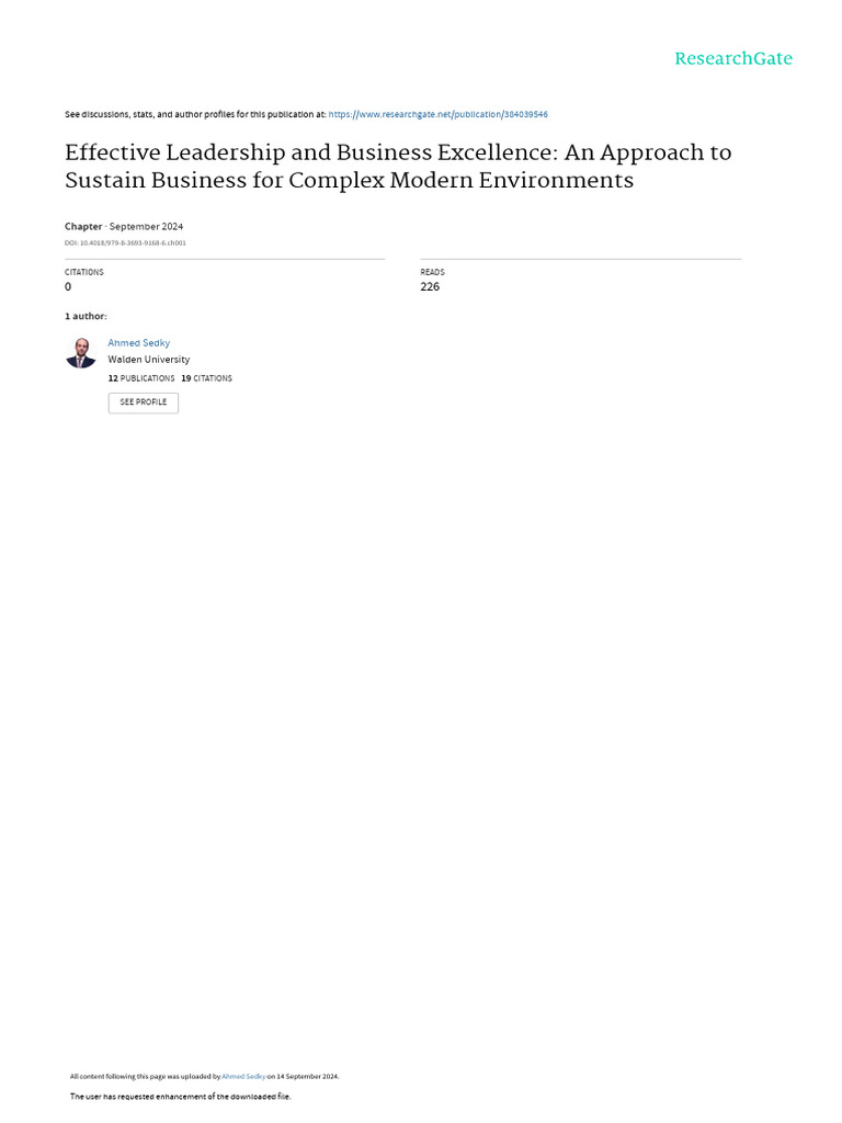 Effective Leadership and Business Excellence - An Approach To Sustain ...