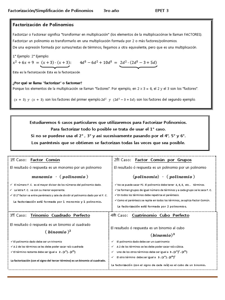 2 - Unidad - Factorizaci-N de Polinomios | PDF | Factorización | Álgebra