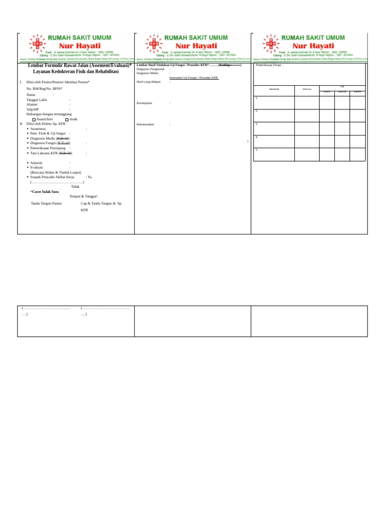 Formulir Evaluasi Rawat Jalan KFR | PDF