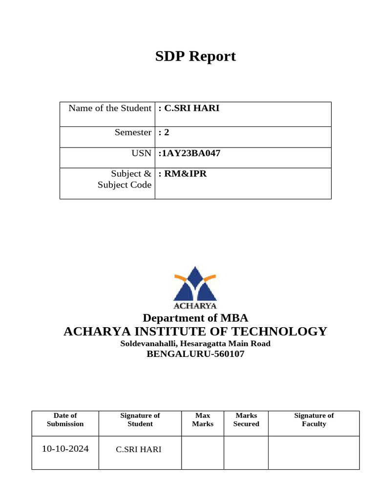 SDP Report for C. Sri Hari - MBA 2nd Sem | PDF