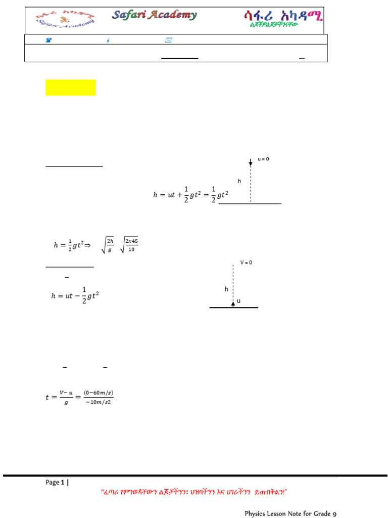 Physics Lesson Note For Grade 9 Pdf Force Weight