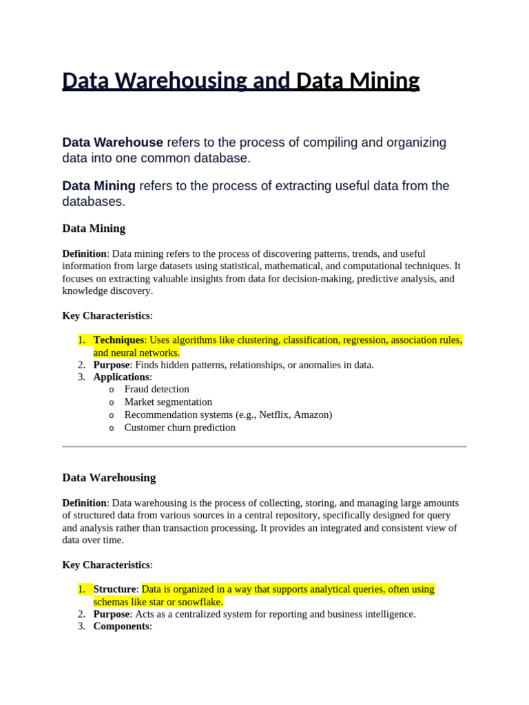 Data Mining and Warehousing Explained | PDF | Data Warehouse | Data Mining