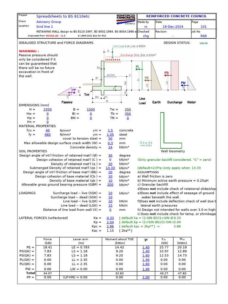 Retaining Wall Design to BS 8110 | PDF | Civil Engineering | Soil Science