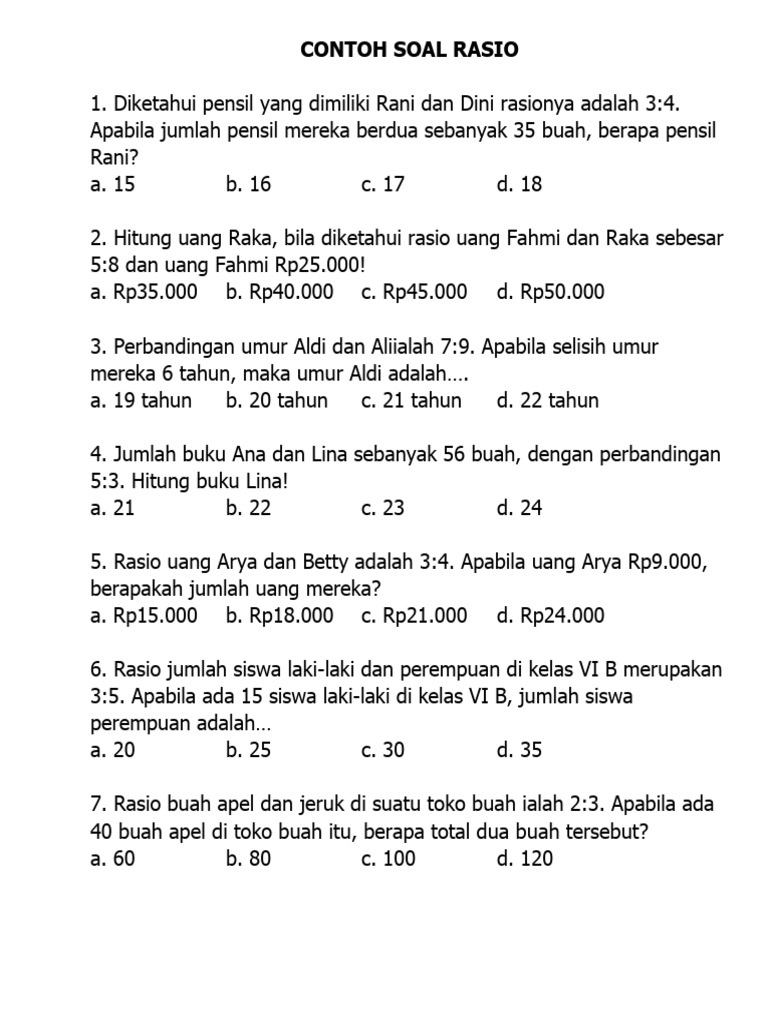 Contoh Soal Perbandingan Rasio | PDF
