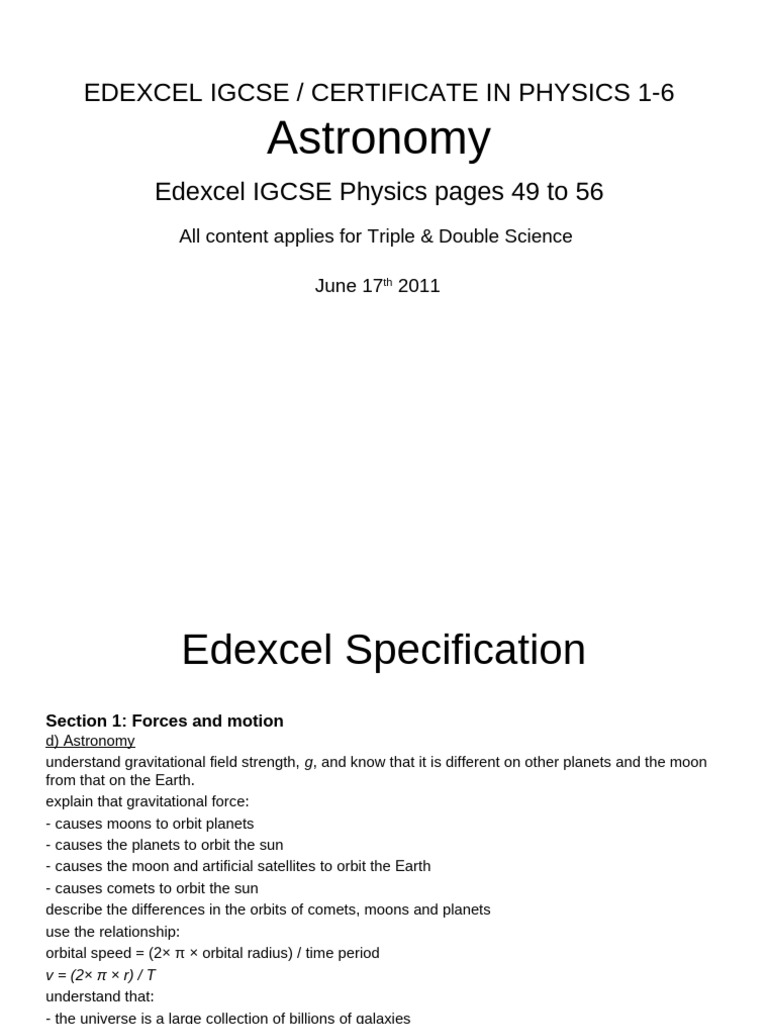 Edexcel IGCSE Astronomy Overview | PDF | Planets | Natural Satellite