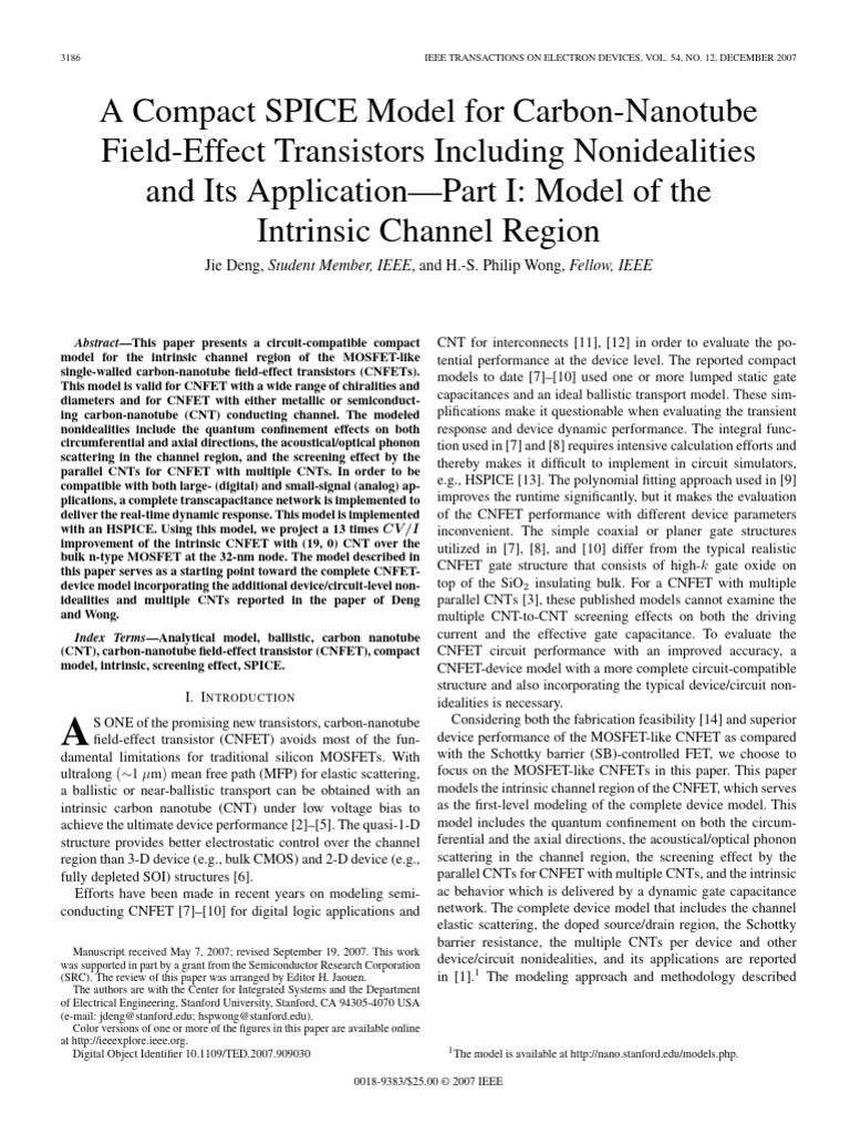 Compact SPICE Model for CNFETs | PDF | Carbon Nanotube | Mosfet