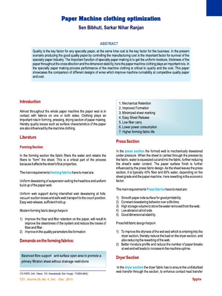 Paper Machine Clothing Optimization | PDF