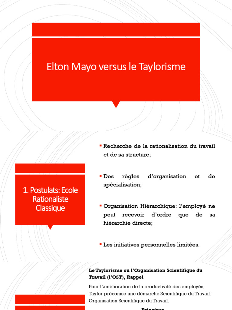 Elton Mayo et le Taylorisme comparés | PDF | Psychologie | Business