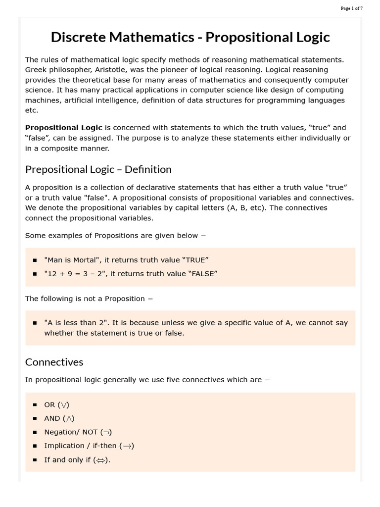 Discrete Mathematics - Propositional Logic | PDF