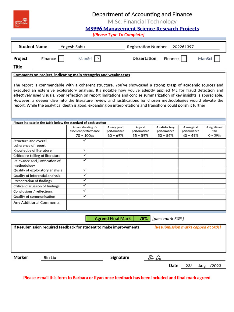 MS996 Project Feedback Summary | PDF | Methodology