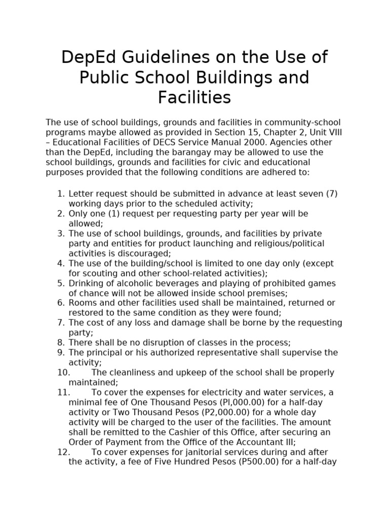 DepEd Guidelines On The Use of Public School Buildings and Facilities | PDF