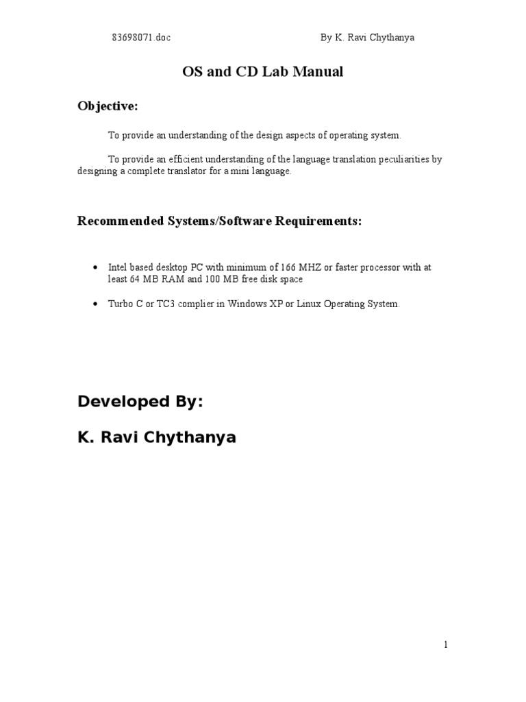 OS and CD Lab Manual by K. Ravi | PDF | Parsing | Formalism (Deductive)