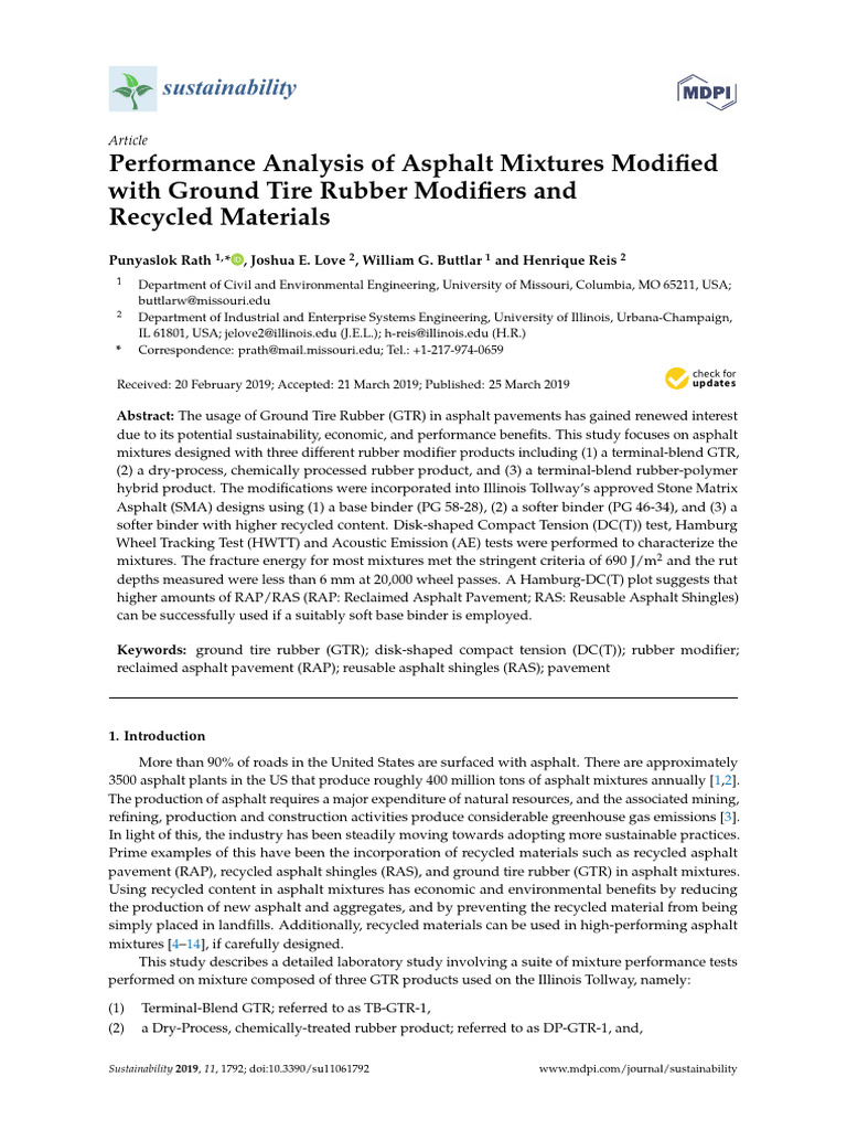 Performance Analysis of Asphalt Mixtures Modified With Ground Tire ...