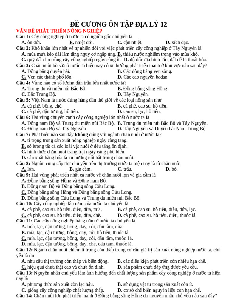 De Cuong On Tap HK I Khoi 12 | PDF